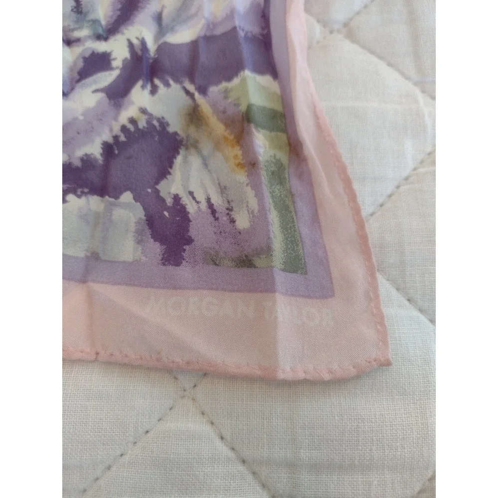 VTG Morgan Taylor Scarf  Floral Rectangular Pink Purple 100% Silk Cottagecore